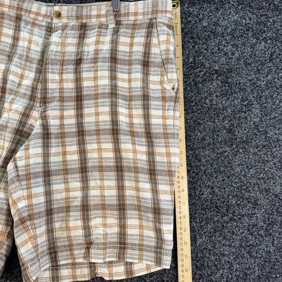 Tommy Bahama Shorts Mens Size 38 Brown Plaid Linen Silk Casual Chino - Picture 6 of 8